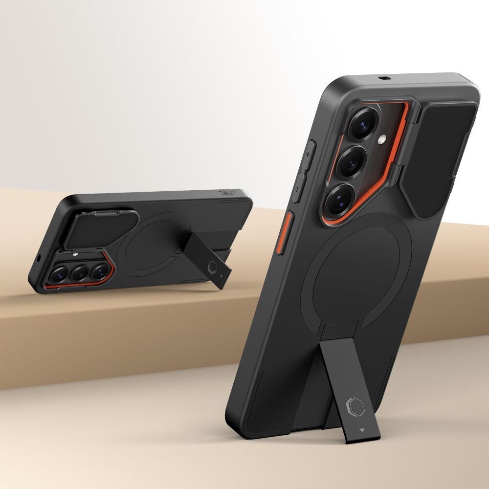 Samsung Galaxy S26 Tech-Protect Kevlar Aura MagSafe dėklas – juodas ir oranžinis 3