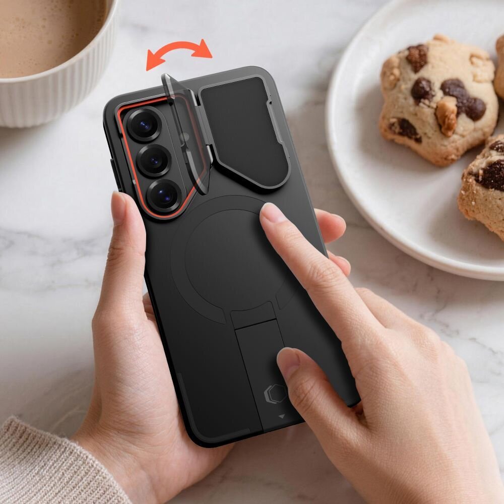 Samsung Galaxy S26 Tech-Protect Kevlar Aura MagSafe dėklas – juodas ir oranžinis 4