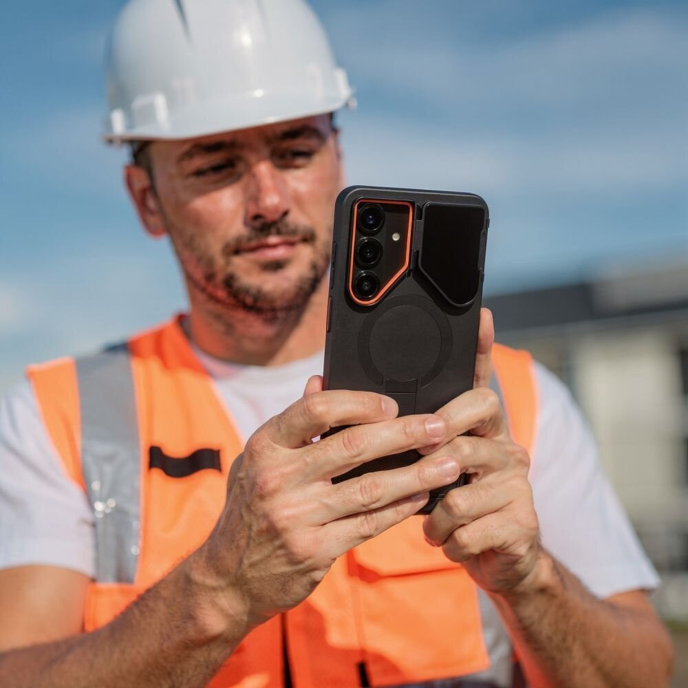 Samsung Galaxy S26 Tech-Protect Kevlar Aura MagSafe dėklas – juodas ir oranžinis 7