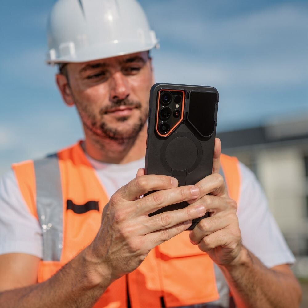 Samsung Galaxy S26 Ultra Tech-Protect Kevlar Aura MagSafe dėklas – juodas ir oranžinis 7