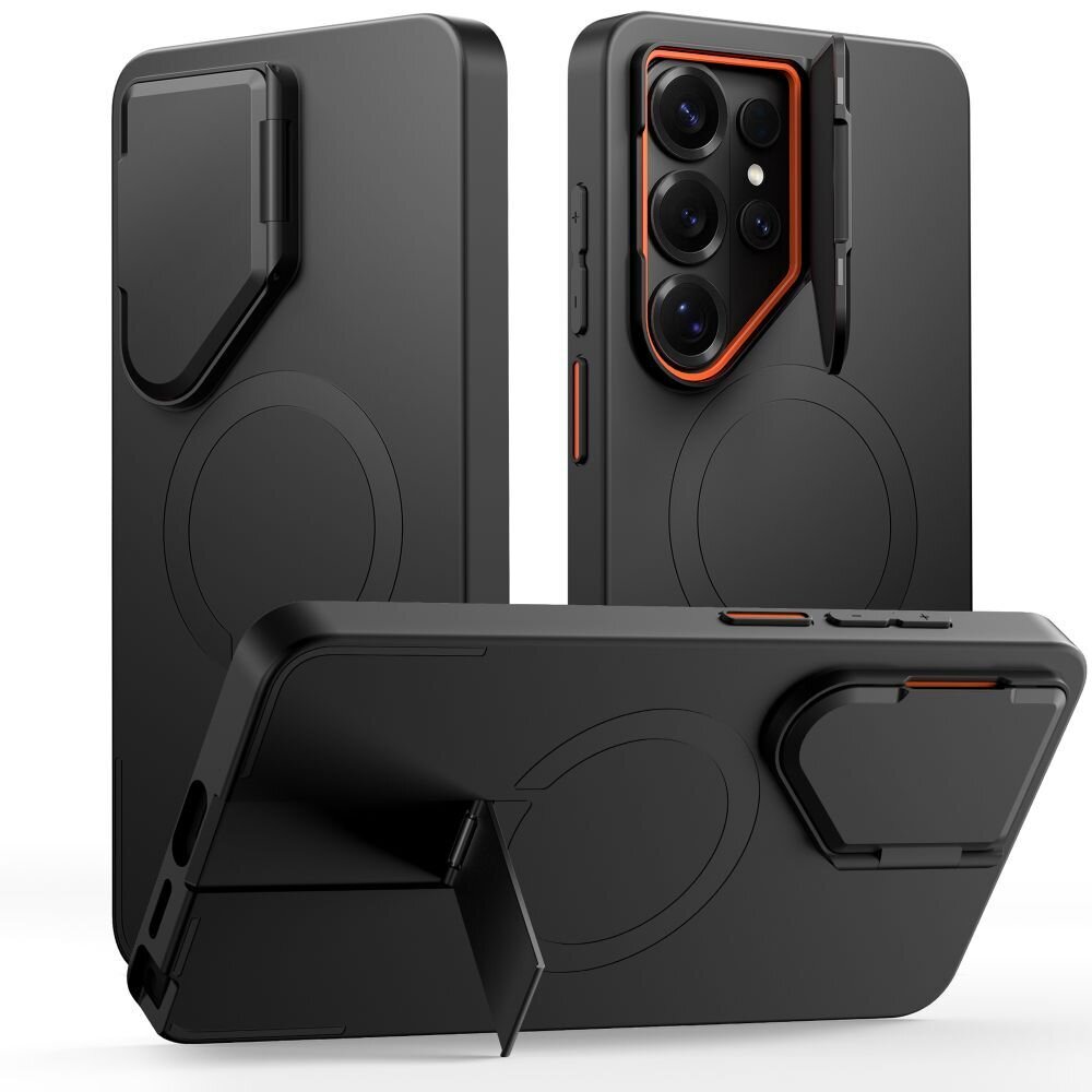 Samsung Galaxy S26 Ultra Tech-Protect Kevlar Aura MagSafe dėklas – juodas ir oranžinis