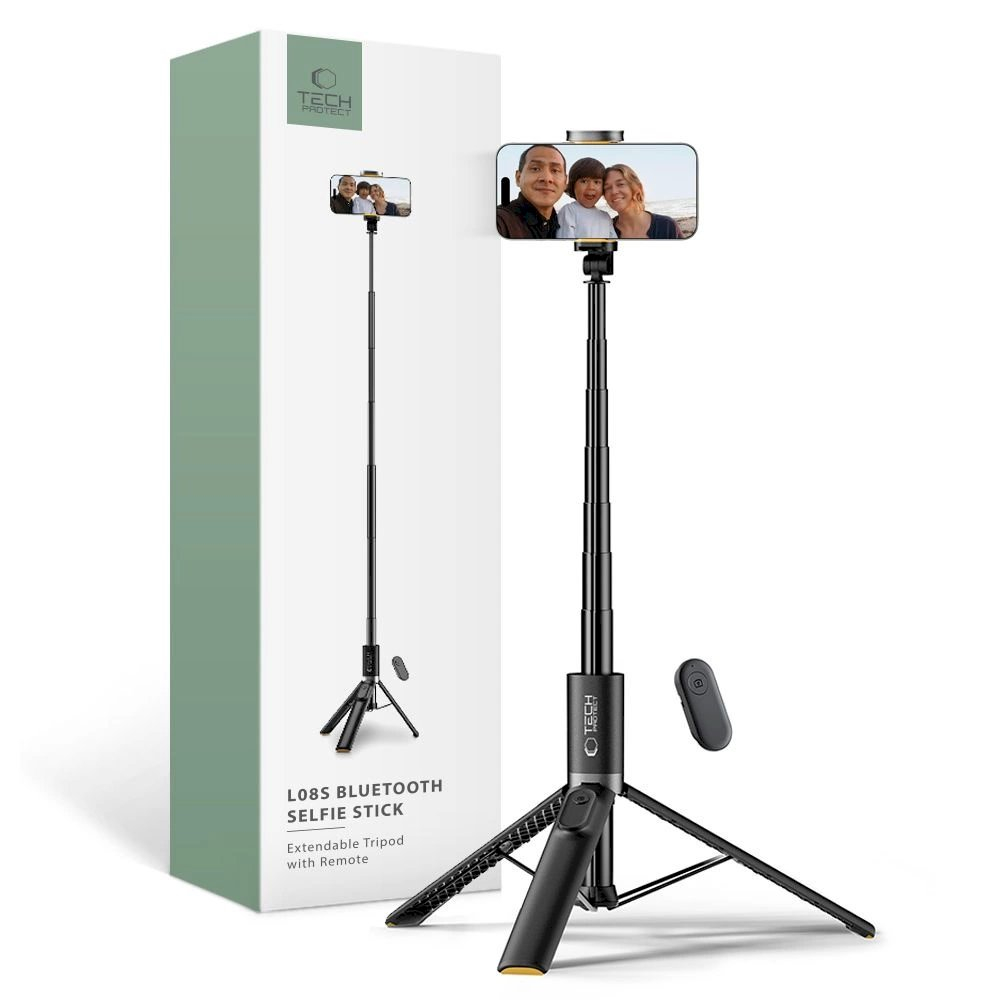 Tech-Protect L08S Bluetooth Asmenukių lazda remote control, tripod up to 141cm - Juodas Tech-Protect L08S Bluetooth Asmenukių lazda remote control, tripod up to 141cm - Juodas