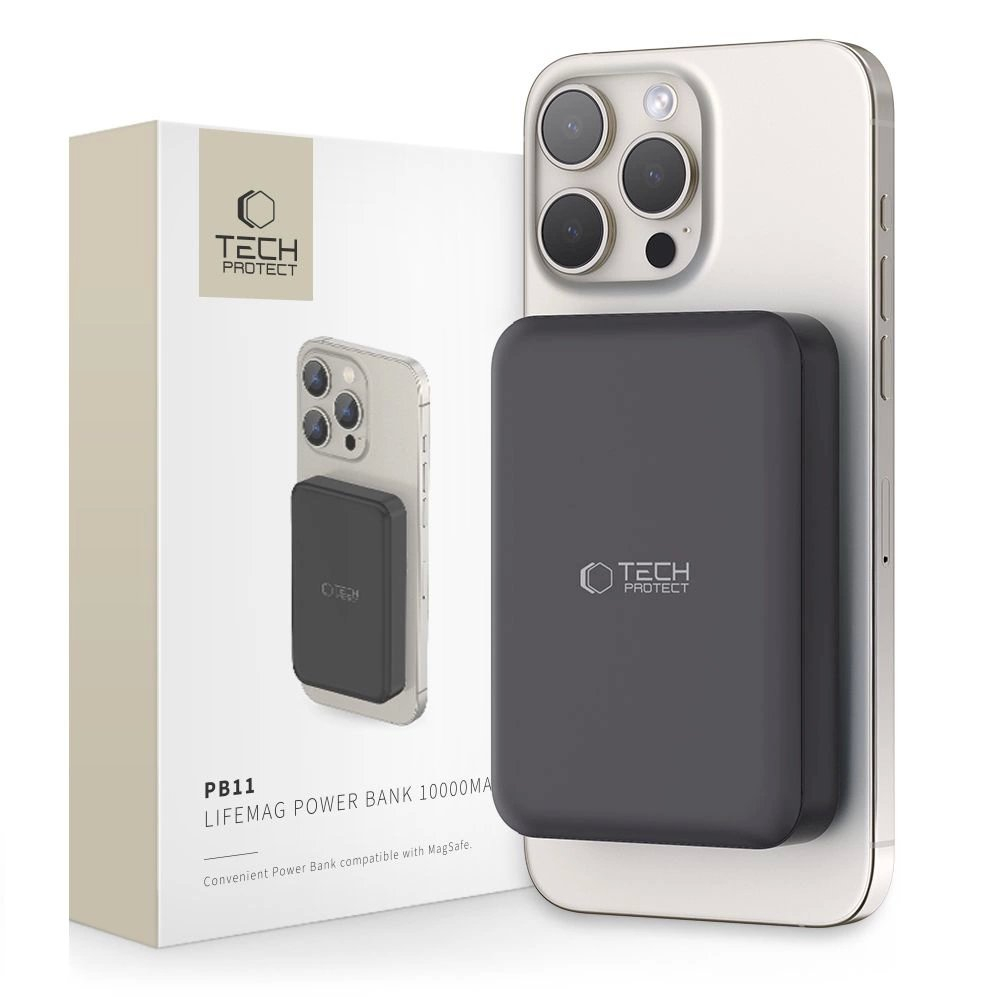 Tech-Protect LifeMag PB11 PowerbankMagSafe 10000mAh 15W USB-C port - Juodas + USB-C Kabelis Tech-Protect LifeMag PB11 PowerbankMagSafe 10000mAh 15W USB-C port - Juodas + USB-C Kabelis