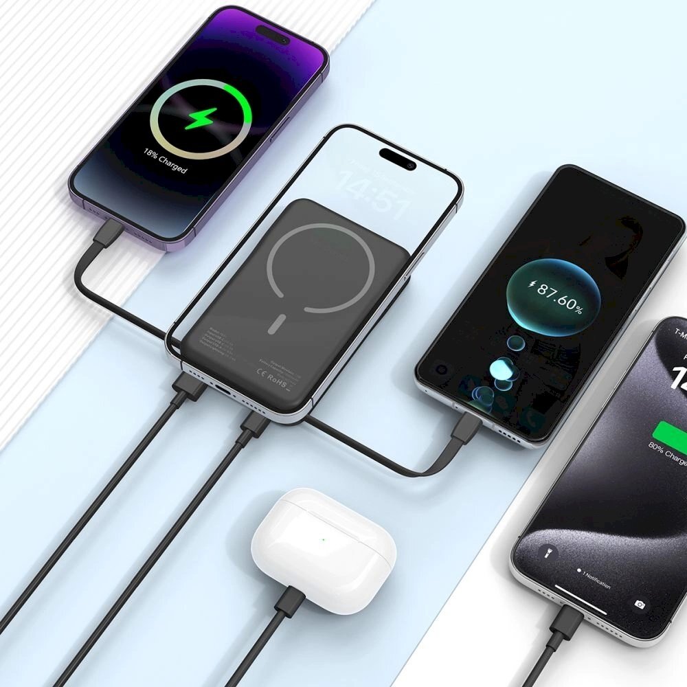 Tech-Protect LifeMag PB31 PowerbankMagSafe 10000mAh 15W USB-C / USB-A / built-in USB-C / Lightning Kabeliss - Juodas 6 Tech-Protect LifeMag PB31 PowerbankMagSafe 10000mAh 15W USB-C / USB-A / built-in USB-C / Lightning Kabeliss - Juodas 6