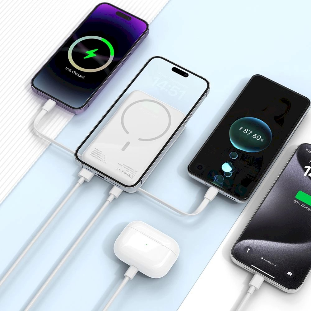 Tech-Protect LifeMag PB31 PowerbankMagSafe 10000mAh 15W USB-C / USB-A / built-in USB-C / Lightning Kabeliss - baltas 5 Tech-Protect LifeMag PB31 PowerbankMagSafe 10000mAh 15W USB-C / USB-A / built-in USB-C / Lightning Kabeliss - baltas 5