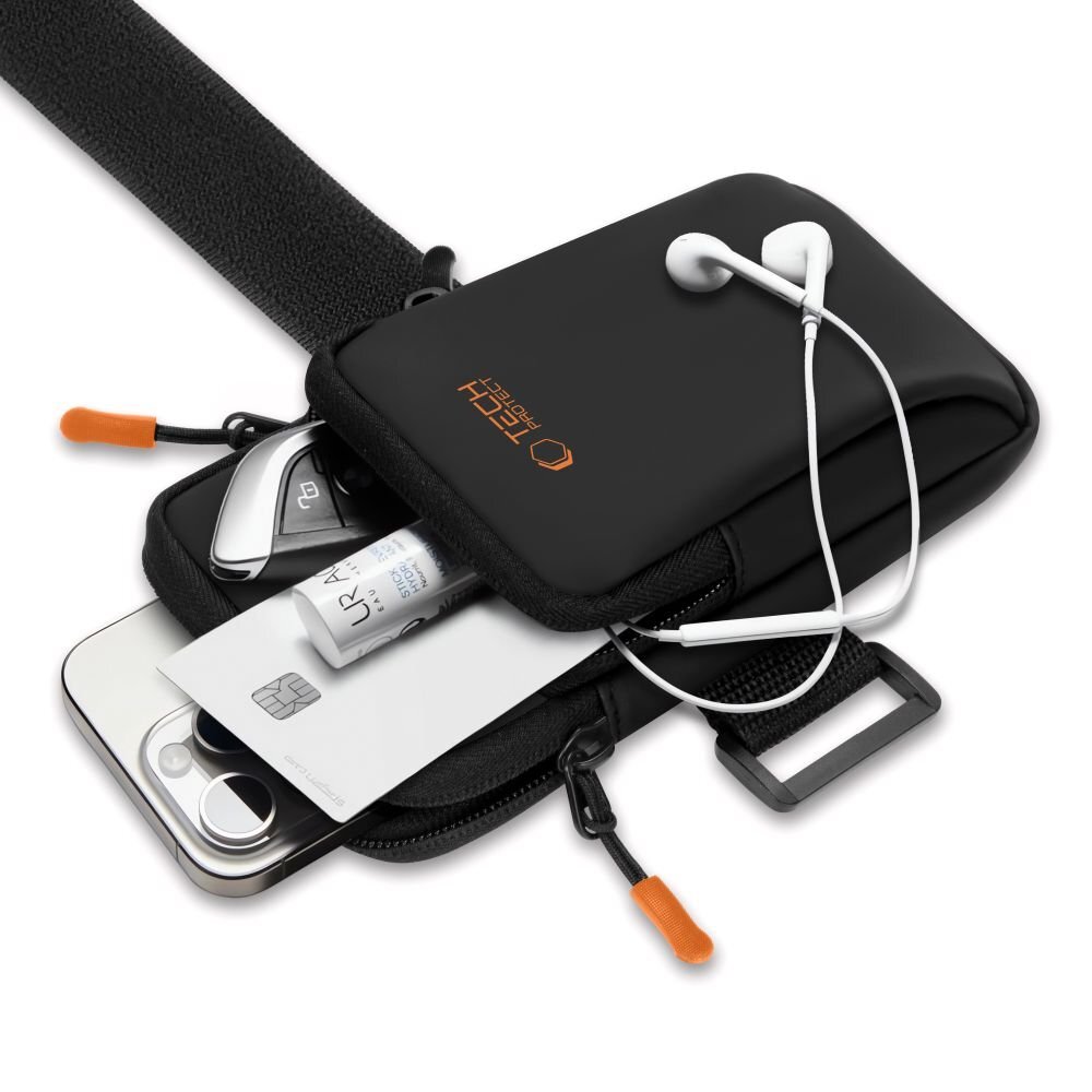 Universalus sportinis dėklas Tech-Protect M7 Armband – juodas ir oranžinis 4 Universalus sportinis dėklas Tech-Protect M7 Armband – juodas ir oranžinis 4