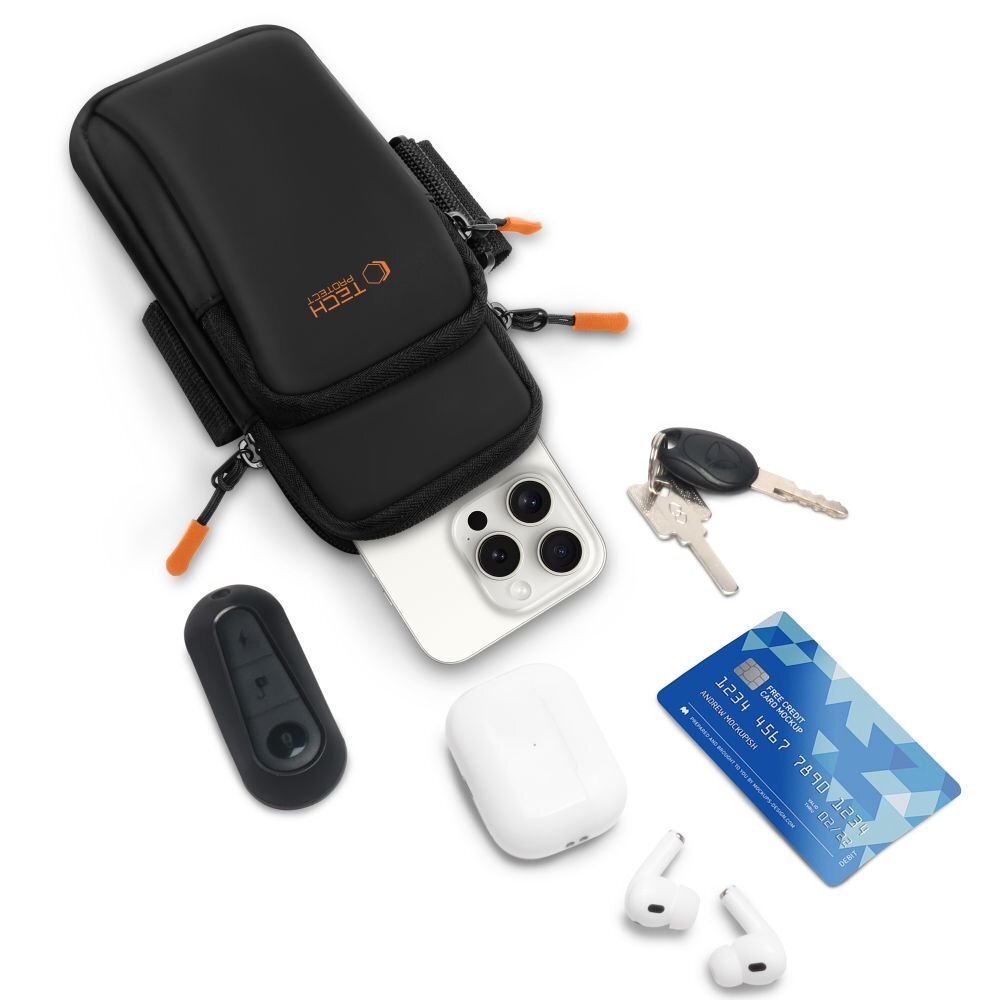 Universalus sportinis dėklas Tech-Protect M7 Armband – juodas ir oranžinis 5 Universalus sportinis dėklas Tech-Protect M7 Armband – juodas ir oranžinis 5