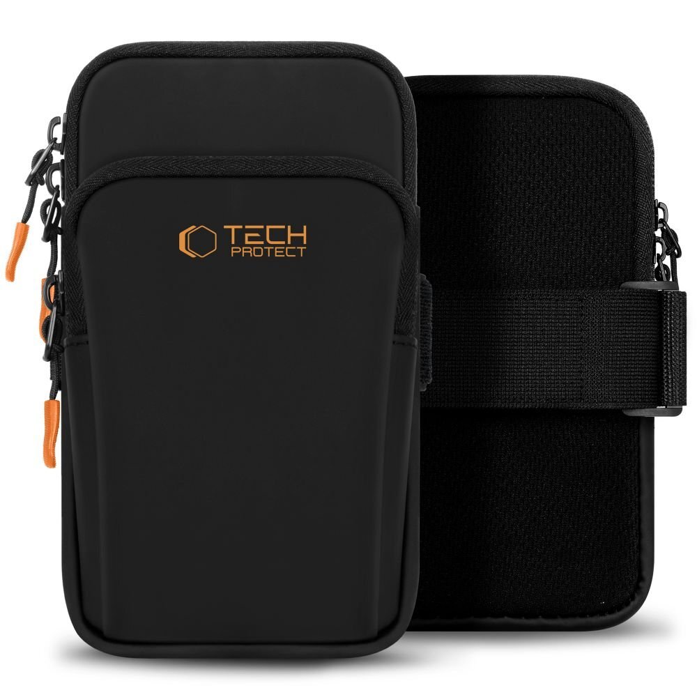 Universalus sportinis dėklas Tech-Protect M7 Armband – juodas ir oranžinis Universalus sportinis dėklas Tech-Protect M7 Armband – juodas ir oranžinis