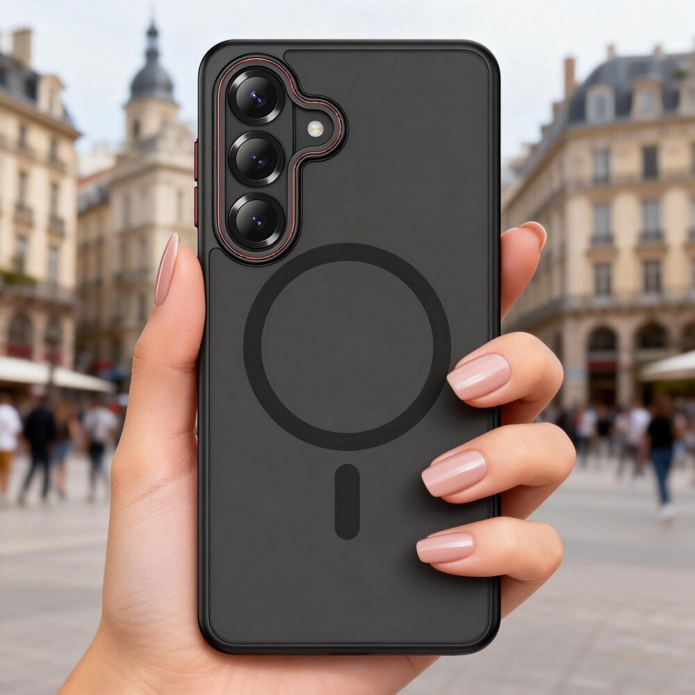 Samsung Galaxy S26 Tech-Protect MagCam MagSafe dėklas – juodas ir raudonas 8