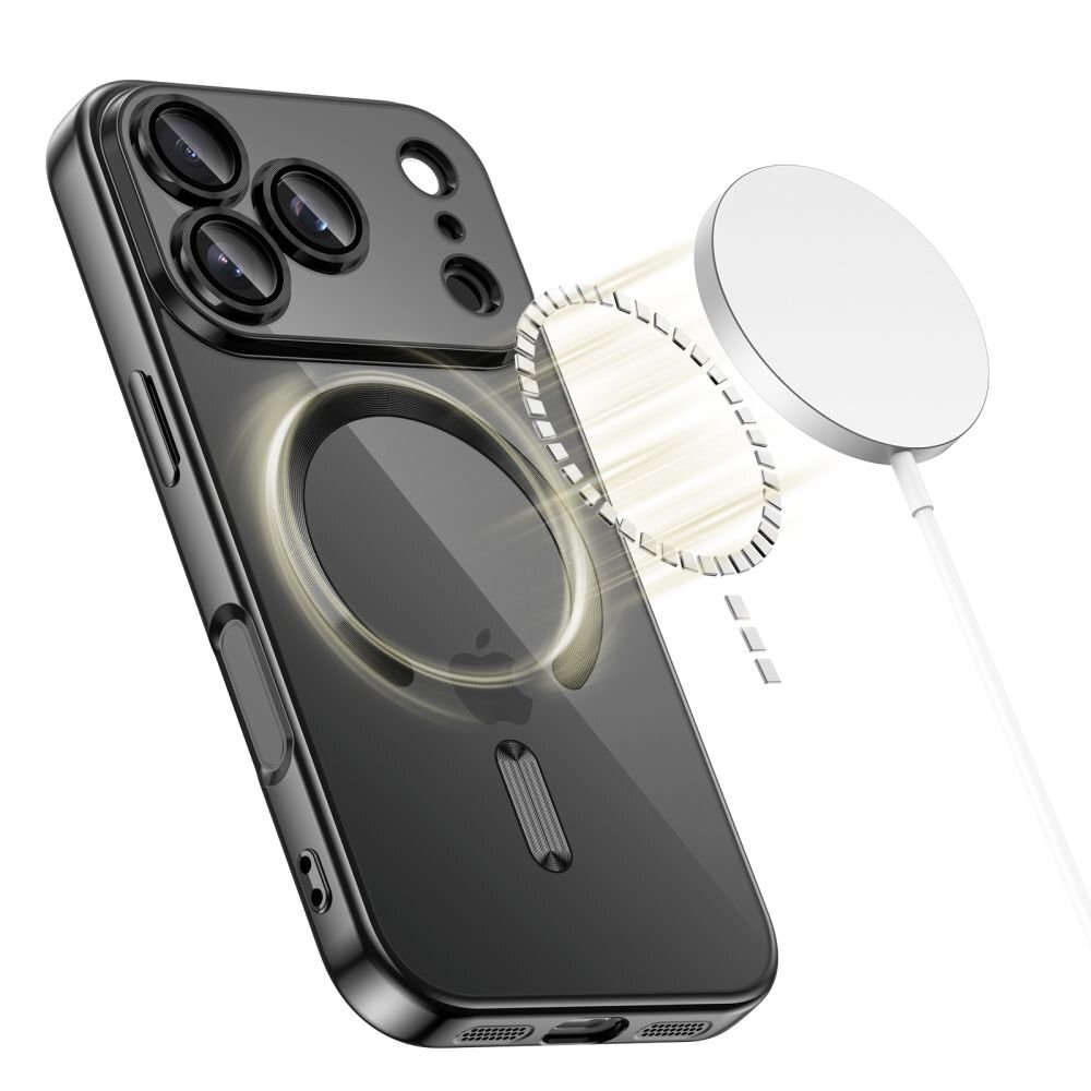 Akcija! iPhone 17 Pro Max dėklas Tech-Protect MagFlex su MagSafe – juodas, skaidrus 1