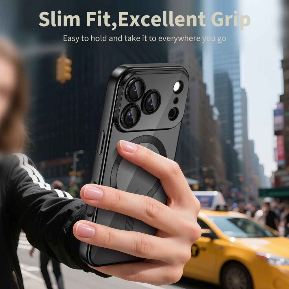 Akcija! iPhone 17 Pro Max dėklas Tech-Protect MagFlex su MagSafe – juodas, skaidrus 4