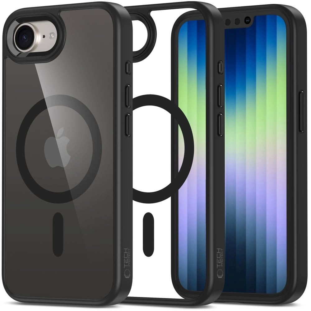 Tech-Protect MagMat MagSafe dėklas iPhone 16E - juodai permatomas