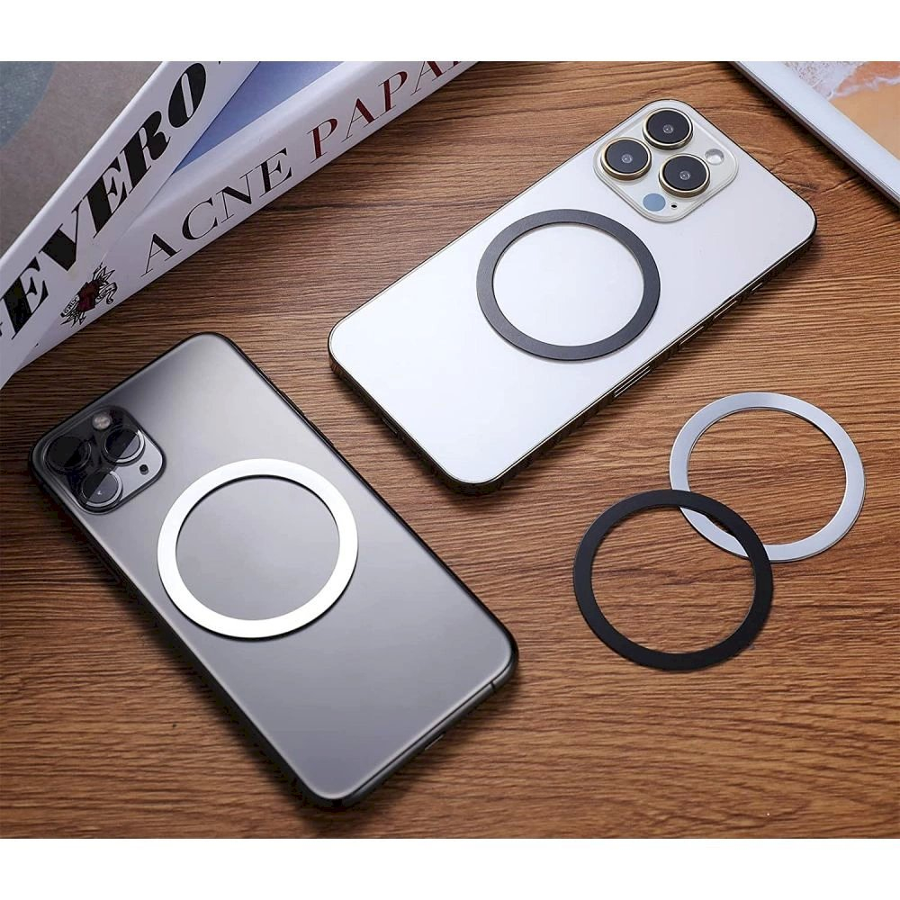 Tech-Protect MagMat MagSafe magnetic ring universal - Juodas / silver (2 pcs.) 3 Tech-Protect MagMat MagSafe magnetic ring universal - Juodas / silver (2 pcs.) 3