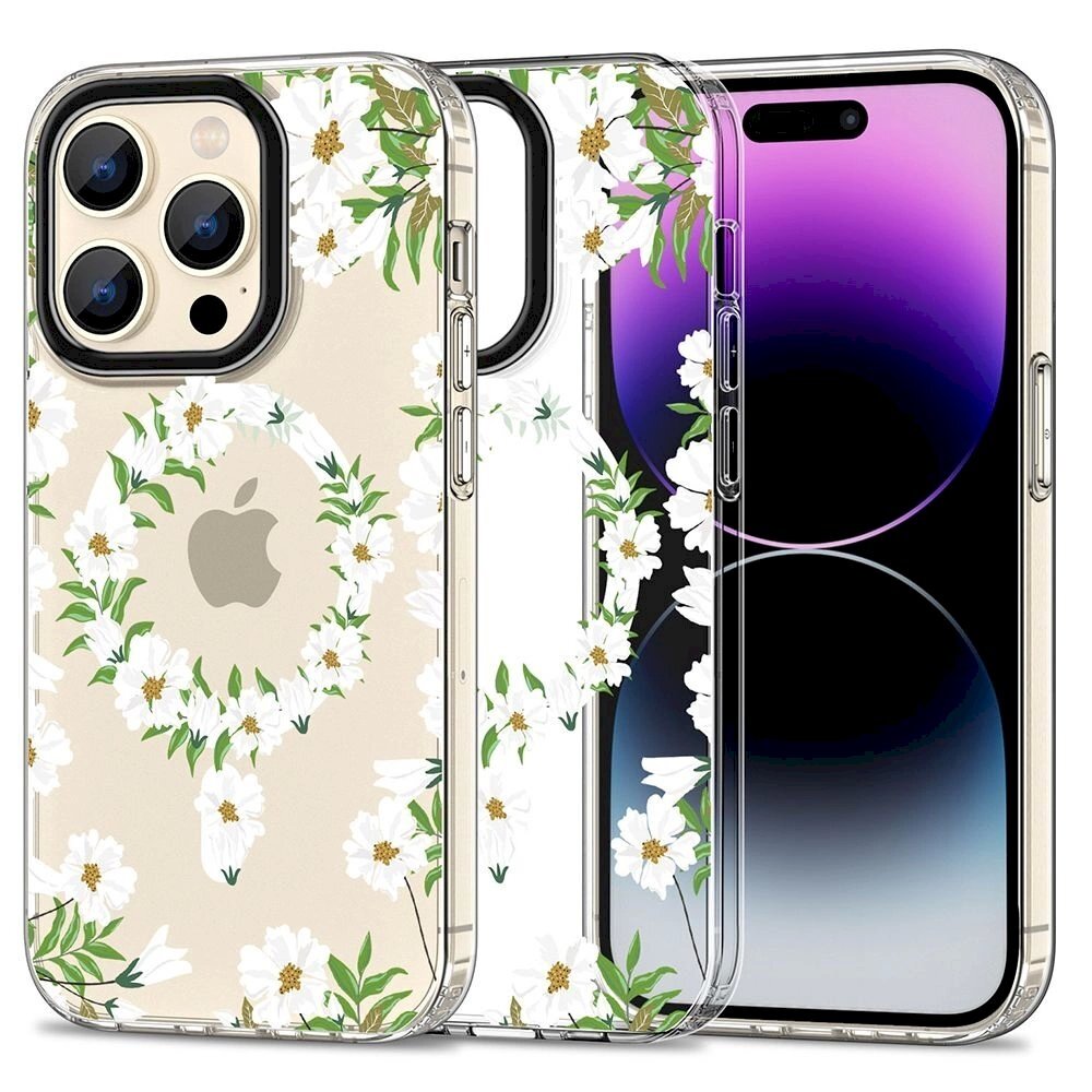 Tech-Protect MagMood MagSafe Dėklas iPhone 15 Pro - baltas daisies Tech-Protect MagMood MagSafe Dėklas iPhone 15 Pro - baltas daisies