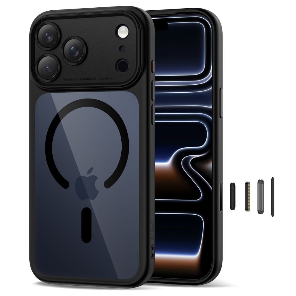 iPhone 17 Pro Tech-Protect MagPeak MagSafe CC dėklas – skaidriai juodas 1