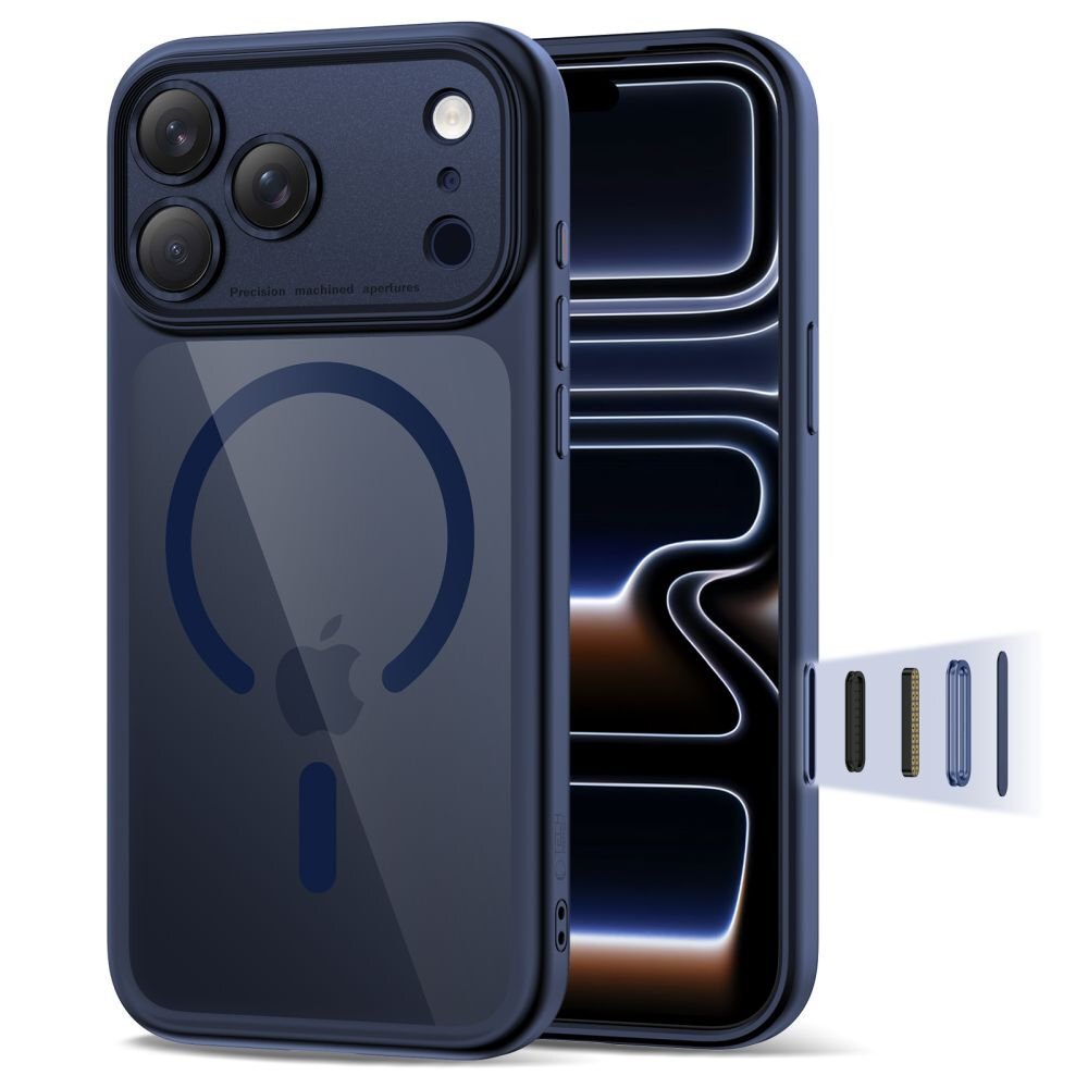 iPhone 17 Pro Max Tech-Protect MagPeak MagSafe CC dėklas – skaidriai tamsiai mėlynas