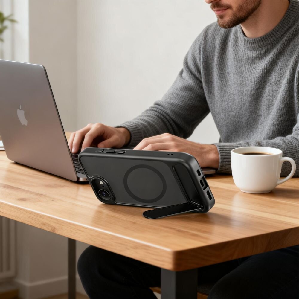 Iphone 16e / Iphone 17e / 17e Tech-Protect MagRack MagSafe dėklas – juodas 6