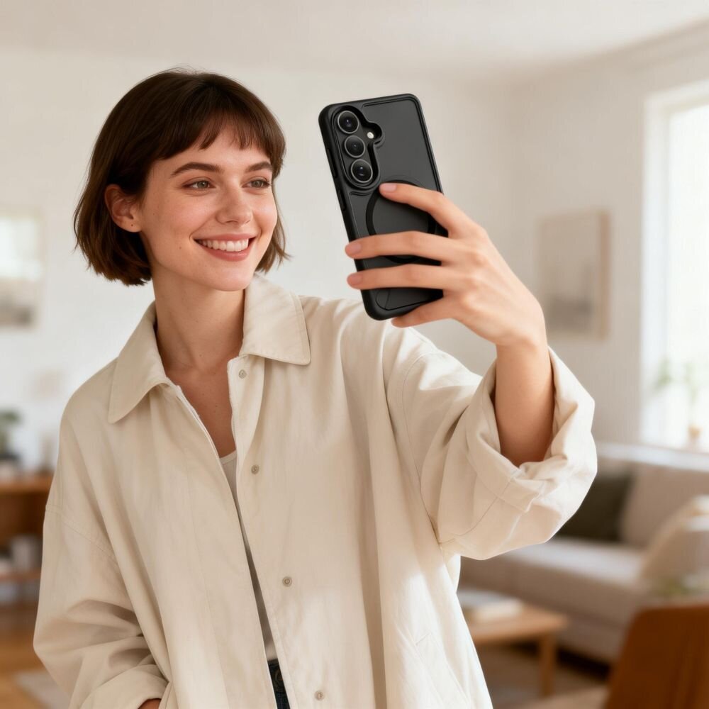 Samsung Galaxy S26+ Tech-Protect MagRack MagSafe dėklas – matinė juoda 4