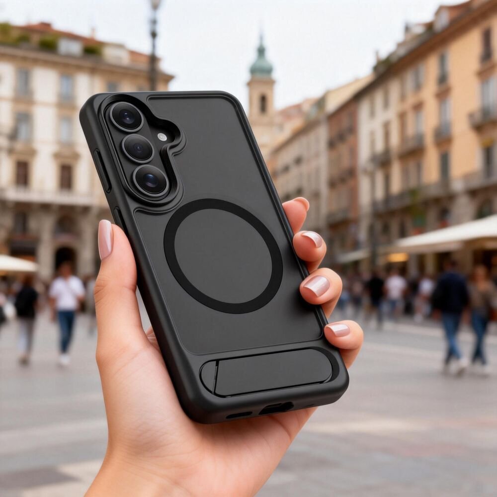 Samsung Galaxy S26+ Tech-Protect MagRack MagSafe dėklas – matinė juoda 5