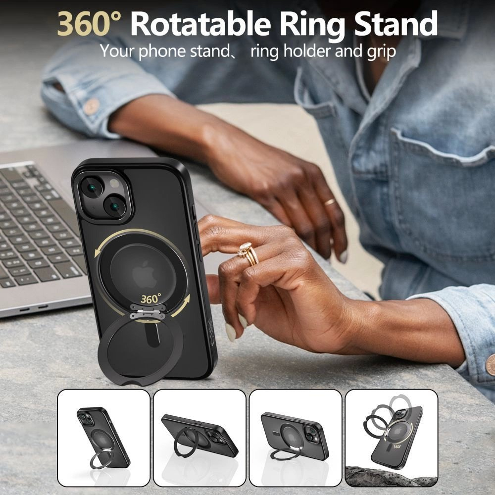 iPhone 16e – Tech-Protect MagRing MagSafe dėklas - Matinis juodas 4