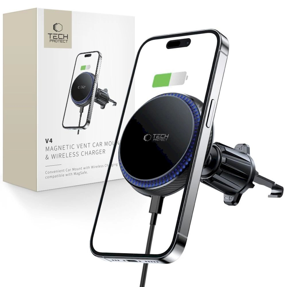 Tech-Protect MM15W-V4 car Telfono laikiklis MagSafe 15W inductive Įkroviklis air vent - Juodas Tech-Protect MM15W-V4 car Telfono laikiklis MagSafe 15W inductive Įkroviklis air vent - Juodas