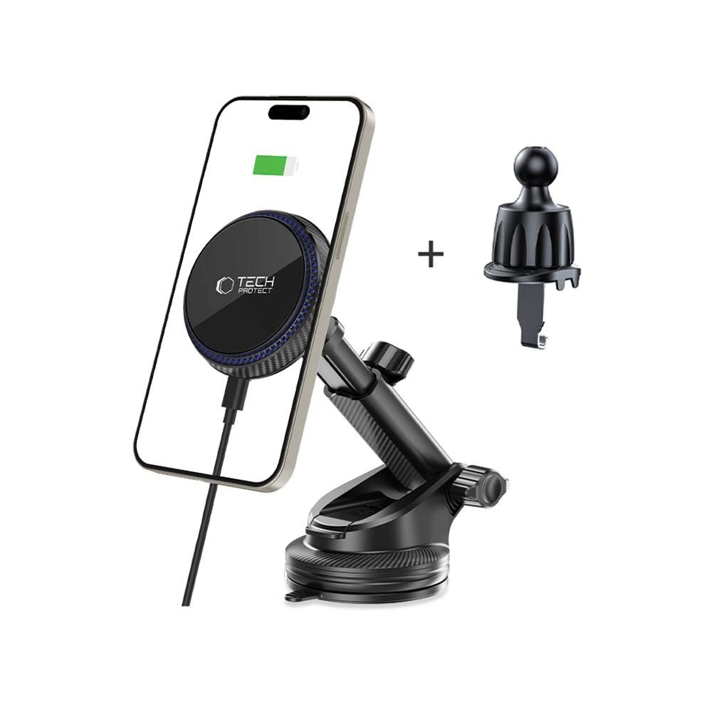 Automobilinis laikiklis Tech-Protect MM15W-V4 magnetinis MagSafe 15W prietaisų skydeliui / stiklui / vėdinimo angai – juodas 1