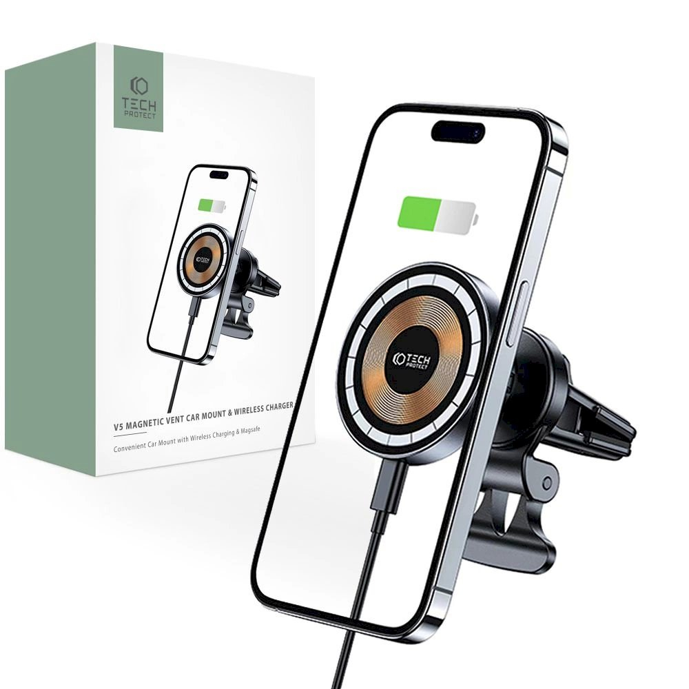 Tech-Protect MM15W-V5 car Telfono laikiklis MagSafe 15W inductive Įkroviklis air vent - Juodas Tech-Protect MM15W-V5 car Telfono laikiklis MagSafe 15W inductive Įkroviklis air vent - Juodas