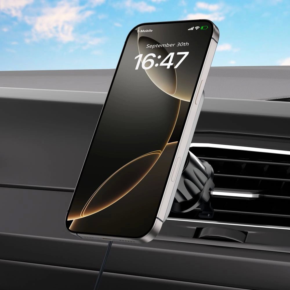 Automobilinis laikiklis Tech-Protect MM15W-V9 su MagSafe prietaisų skydeliui ir vėdinimo angai 15W – juodas 6 Automobilinis laikiklis Tech-Protect MM15W-V9 su MagSafe prietaisų skydeliui ir vėdinimo angai 15W – juodas 6