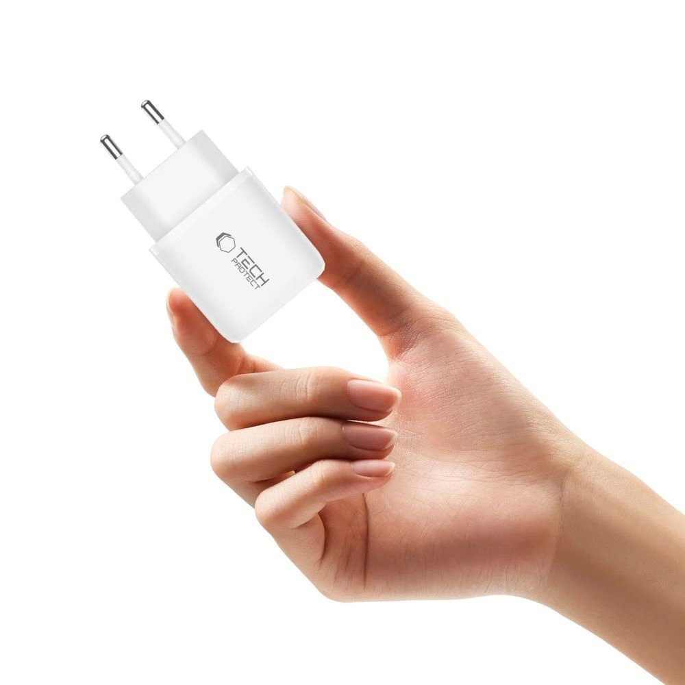 Sieninis įkroviklis Tech-Protect NCA20 PD 20W / QC3.0 USB-A / USB-C + USB-C / Lightning laidas 100 cm – baltas 5 Sieninis įkroviklis Tech-Protect NCA20 PD 20W / QC3.0 USB-A / USB-C + USB-C / Lightning laidas 100 cm – baltas 5