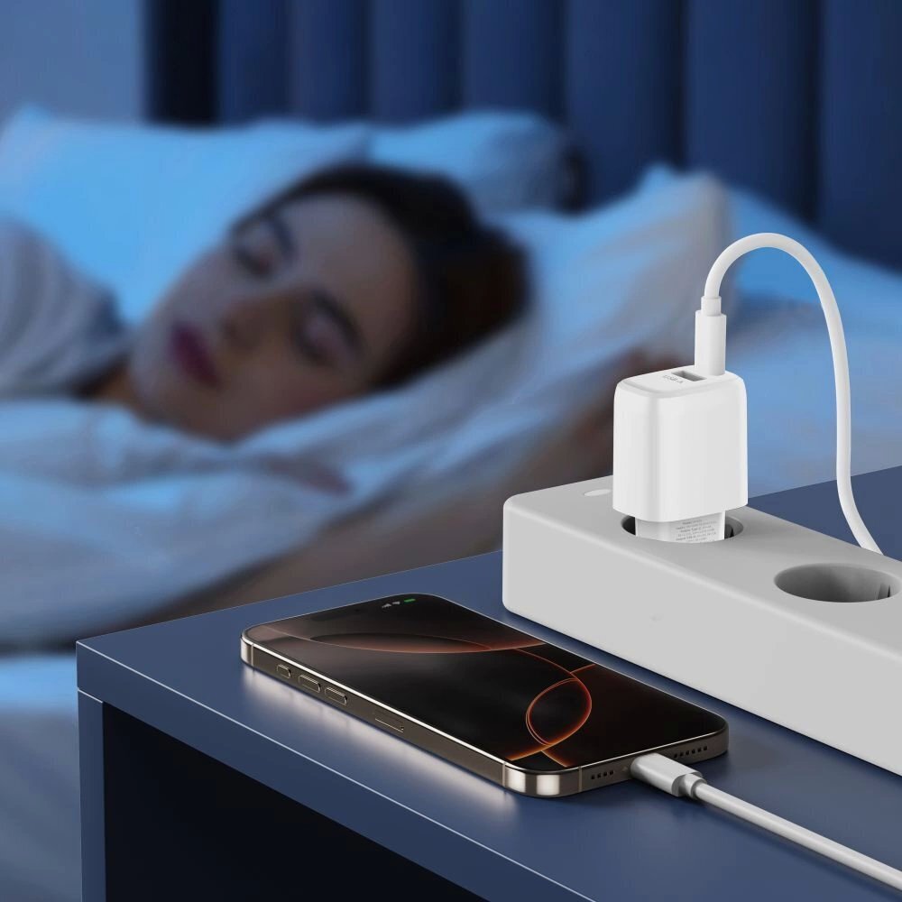 Sieninis įkroviklis Tech-Protect NCA20 PD 20W / QC3.0 USB-A / USB-C + USB-C / USB-C laidas 100 cm – baltas 10