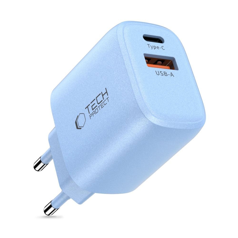 Sieninis įkroviklis Tech-Protect NCA30 PD 30W / QC3.0 USB-A / USB-C – mėlynas 1 Sieninis įkroviklis Tech-Protect NCA30 PD 30W / QC3.0 USB-A / USB-C – mėlynas 1