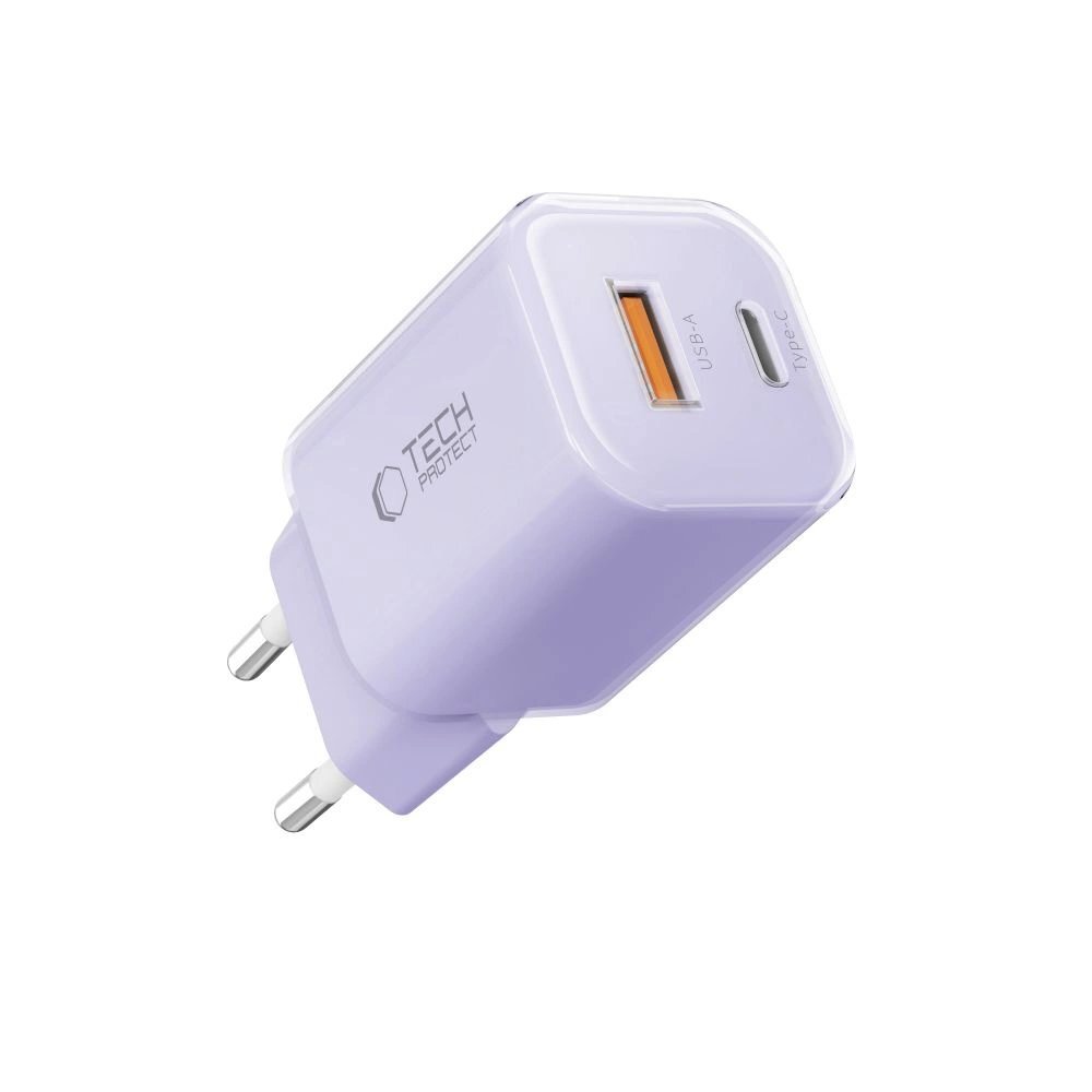 Sieninis įkroviklis Tech-Protect NCM33 PD 33W QC3.0 USB-C / USB-C – violetinis 1 Sieninis įkroviklis Tech-Protect NCM33 PD 33W QC3.0 USB-C / USB-C – violetinis 1