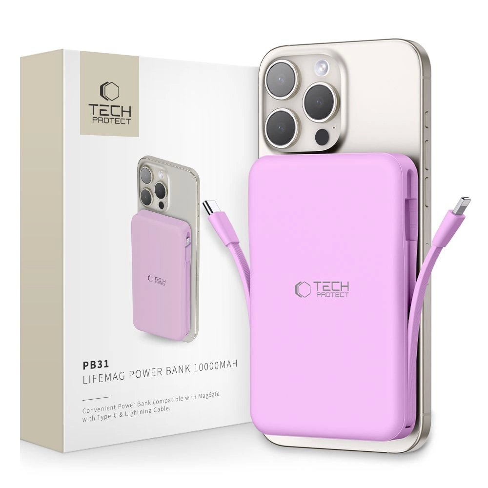 Tech-Protect PB31 MagSafe Powerbank 10000mAh – violetinis Tech-Protect PB31 MagSafe Powerbank 10000mAh – violetinis