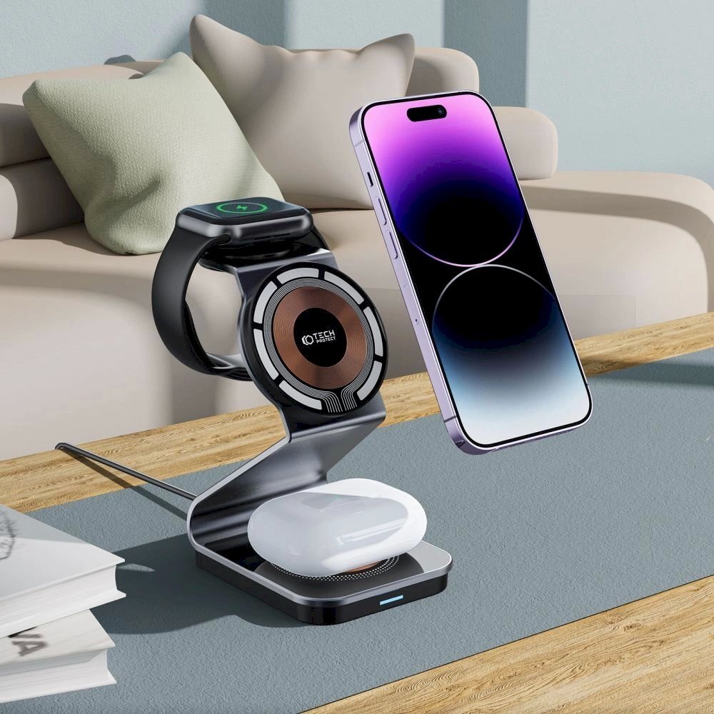 Tech-Protect QI15W-A29 3in1 inductive Įkroviklis MagSafe smartphone / Apple Watch / AirPods - Juodas 5 Tech-Protect QI15W-A29 3in1 inductive Įkroviklis MagSafe smartphone / Apple Watch / AirPods - Juodas 5