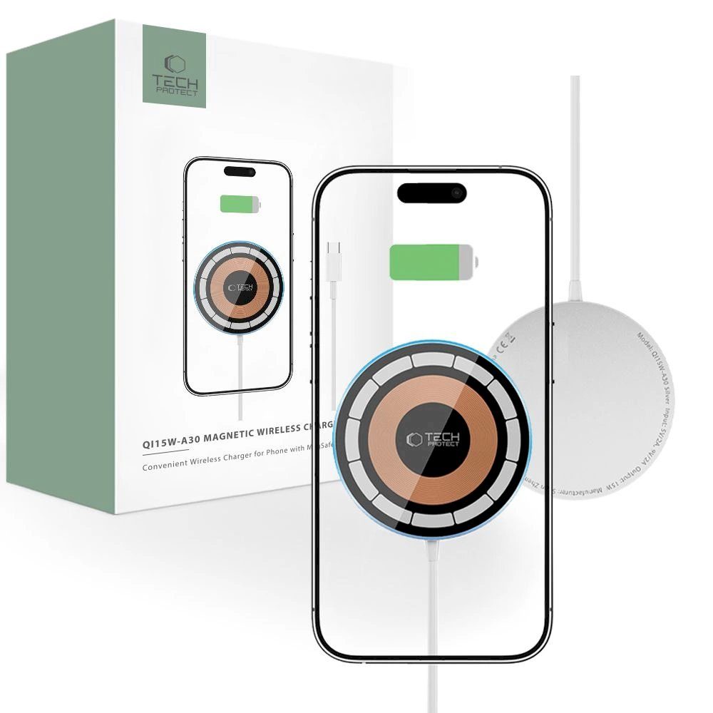 Tech-Protect QI15W-A30 inductive Įkroviklis MagSafeUSB-C Kabelis - silver Tech-Protect QI15W-A30 inductive Įkroviklis MagSafeUSB-C Kabelis - silver