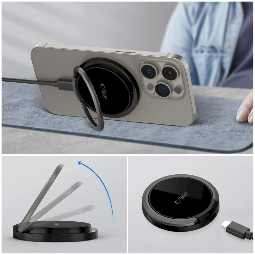 Tech-Protect QI15W-A33 inductive Įkroviklis MagSafe standUSB-A / USB-C Kabelis - Juodas 8 Tech-Protect QI15W-A33 inductive Įkroviklis MagSafe standUSB-A / USB-C Kabelis - Juodas 8