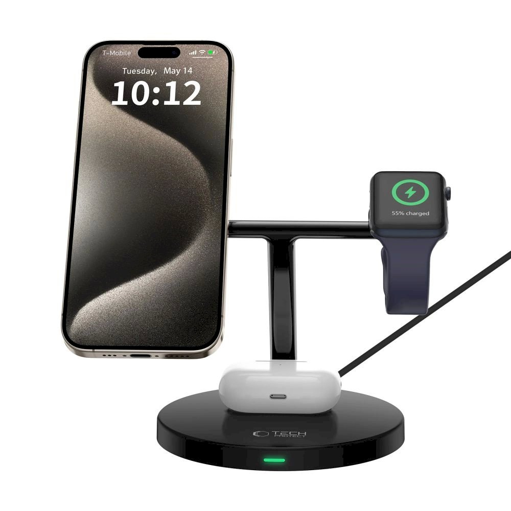Tech-Protect QI15W-A35 3in1 inductive Įkroviklis MagSafe phone / AirPods / Apple Watch - Juodas 2 Tech-Protect QI15W-A35 3in1 inductive Įkroviklis MagSafe phone / AirPods / Apple Watch - Juodas 2