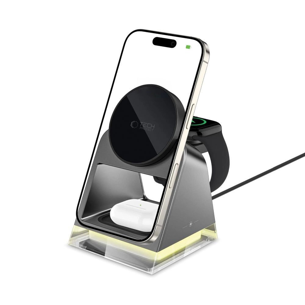 Belaidis įkroviklis Tech-Protect QI15W-A43 3in1 su MagSafe Apple įrenginiams – juodas 1