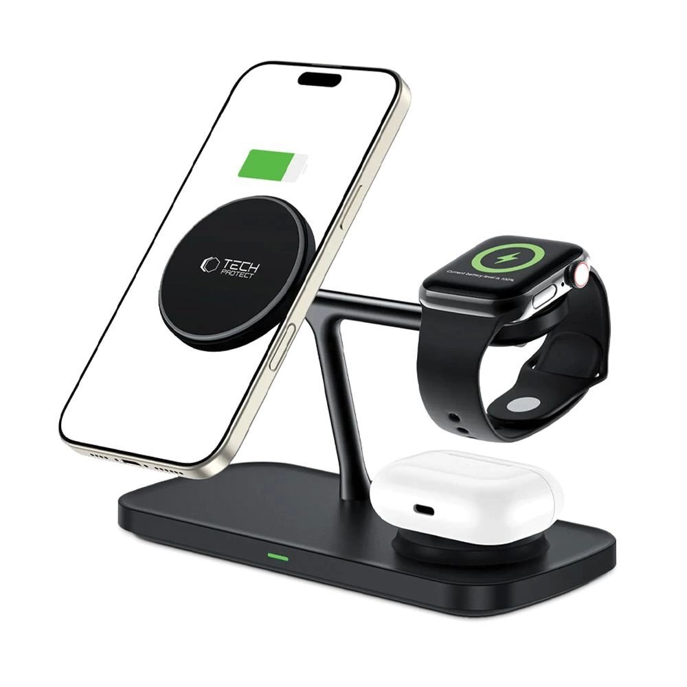 Belaidis įkroviklis Tech-Protect QI15W-A45 3in1 su MagSafe Apple įrenginiams – juodas 1