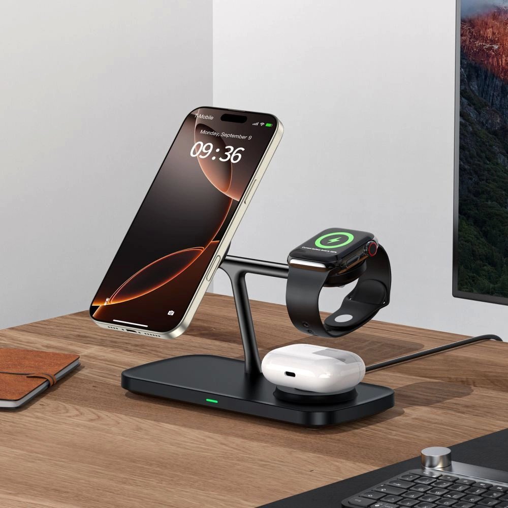 Belaidis įkroviklis Tech-Protect QI15W-A45 3in1 su MagSafe Apple įrenginiams – juodas 6