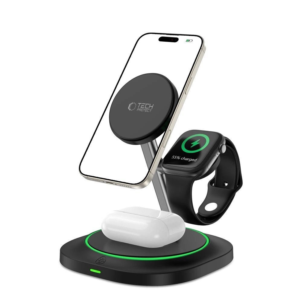 Belaidis įkroviklis Tech-Protect QI15W-A46 3in1 magnetinis indukcinis su MagSafe – juodas 1 Belaidis įkroviklis Tech-Protect QI15W-A46 3in1 magnetinis indukcinis su MagSafe – juodas 1