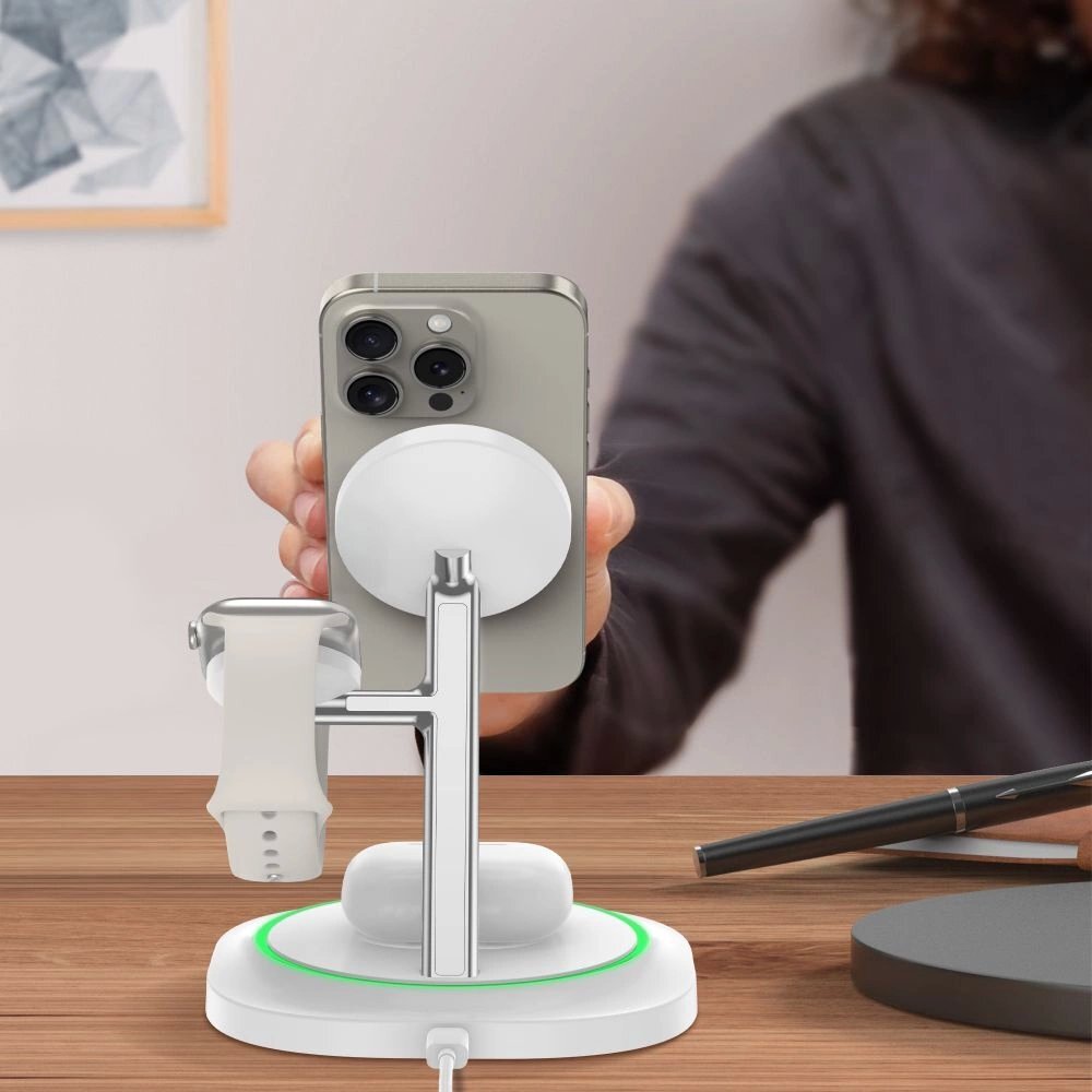 Belaidis įkroviklis Tech-Protect QI15W-A46 3in1 magnetinis indukcinis su MagSafe – baltas 7