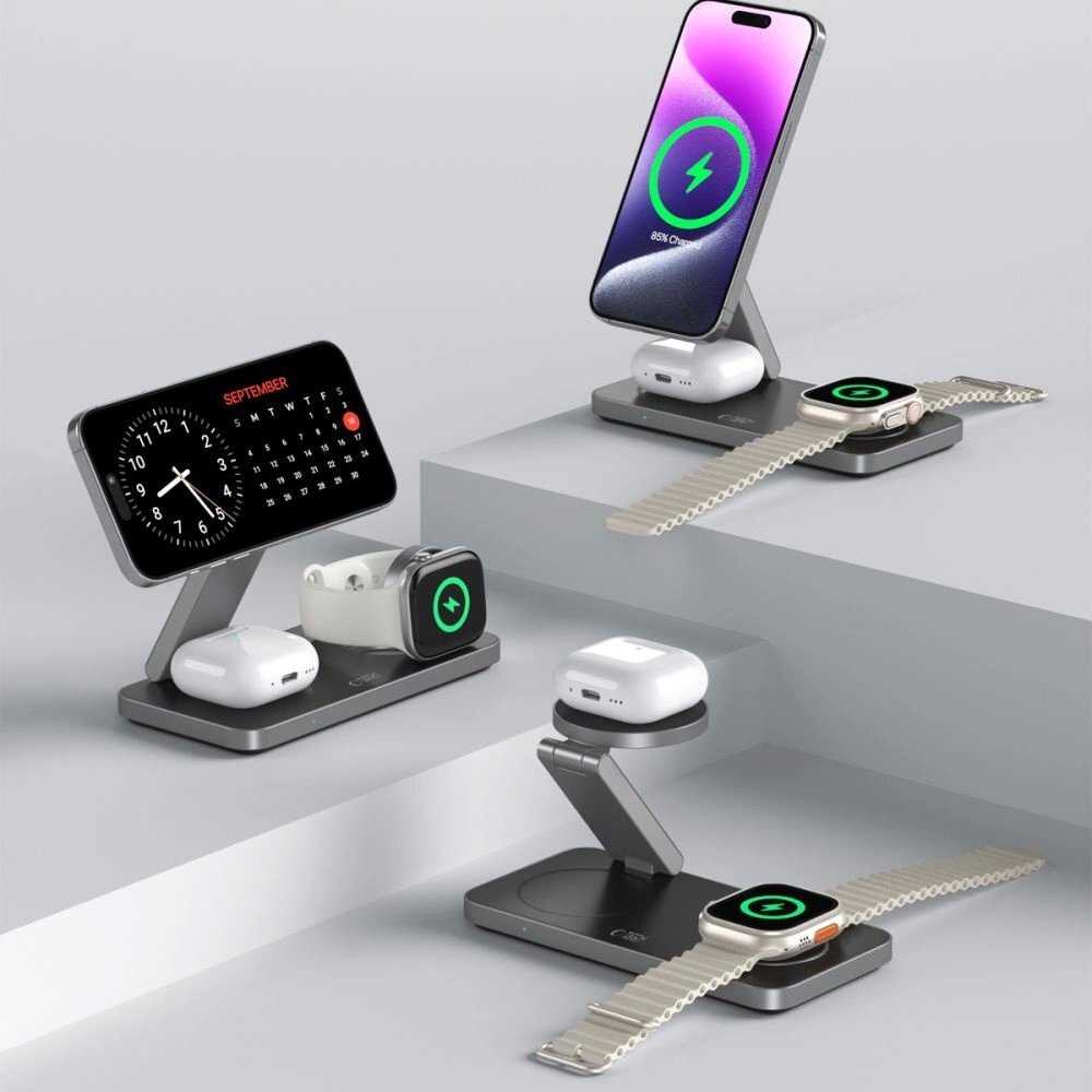 Belaidis įkroviklis Tech-Protect QI15W-A47 MagSafe 3in1 su USB-C laidu – juodas 7 Belaidis įkroviklis Tech-Protect QI15W-A47 MagSafe 3in1 su USB-C laidu – juodas 7