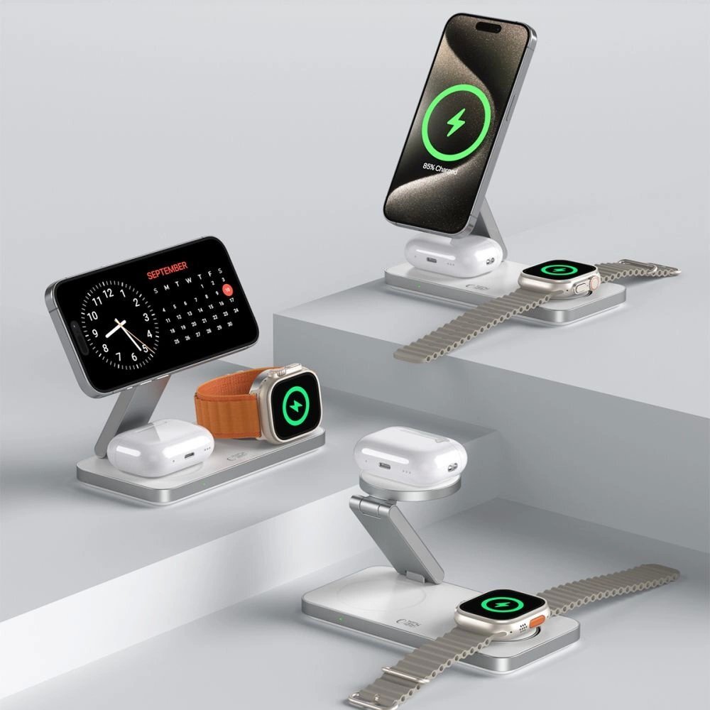 Belaidis įkroviklis Tech-Protect QI15W-A47 MagSafe 3in1 su USB-C laidu – baltas 7