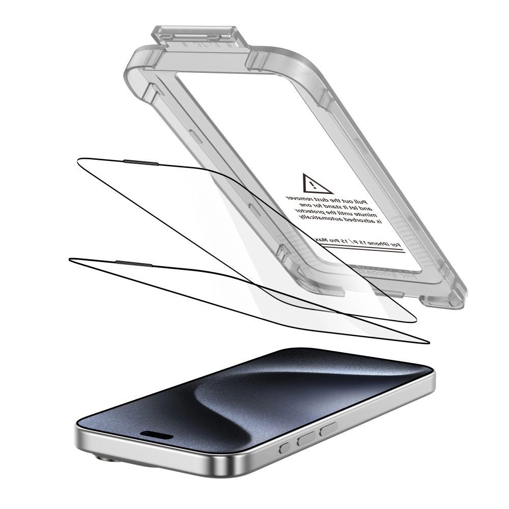 iPhone 15 Pro Max Tech-Protect Quick Set+ grūdintas stiklas, 2 vnt. – juodas 1