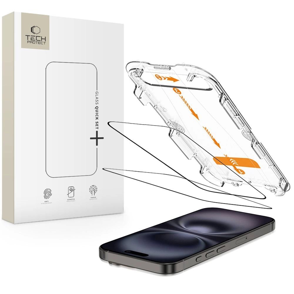 iPhone 15 / 16 Tech-Protect Quick Set+ grūdintas stiklas, 2 vnt. iPhone 15 / 16 Tech-Protect Quick Set+ grūdintas stiklas, 2 vnt.
