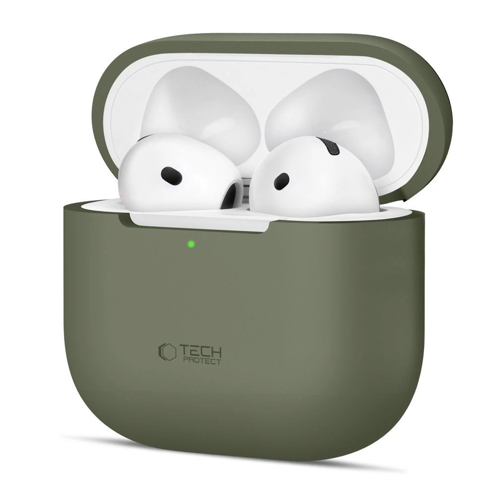 AirPods 4 Tech-Protect silikoninis dėklas - alyvuogių AirPods 4 Tech-Protect silikoninis dėklas - alyvuogių