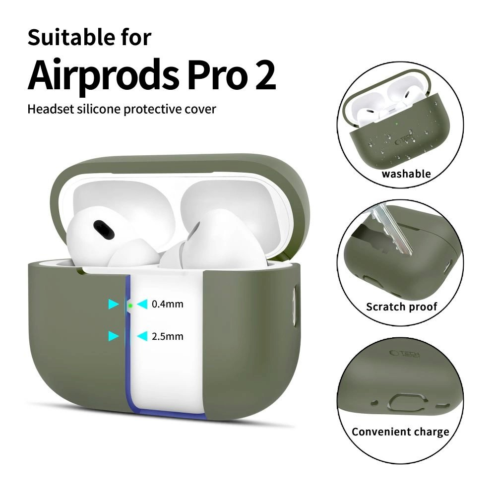 Tech-Protect Silicone Dėklas Apple AirPods Pro 1 / 2 - Žalias 1 Tech-Protect Silicone Dėklas Apple AirPods Pro 1 / 2 - Žalias 1