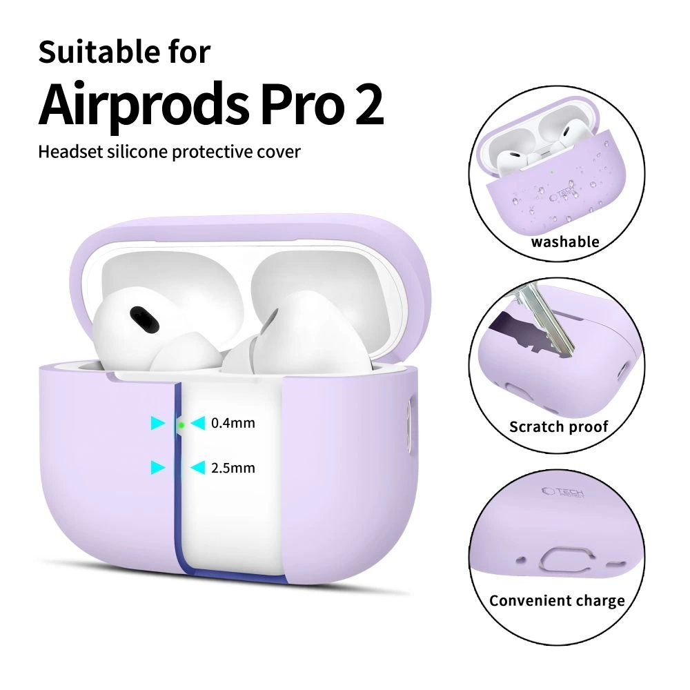 Tech-Protect Silicone Dėklas Apple AirPods Pro 1 / 2 - violetinis 1 Tech-Protect Silicone Dėklas Apple AirPods Pro 1 / 2 - violetinis 1