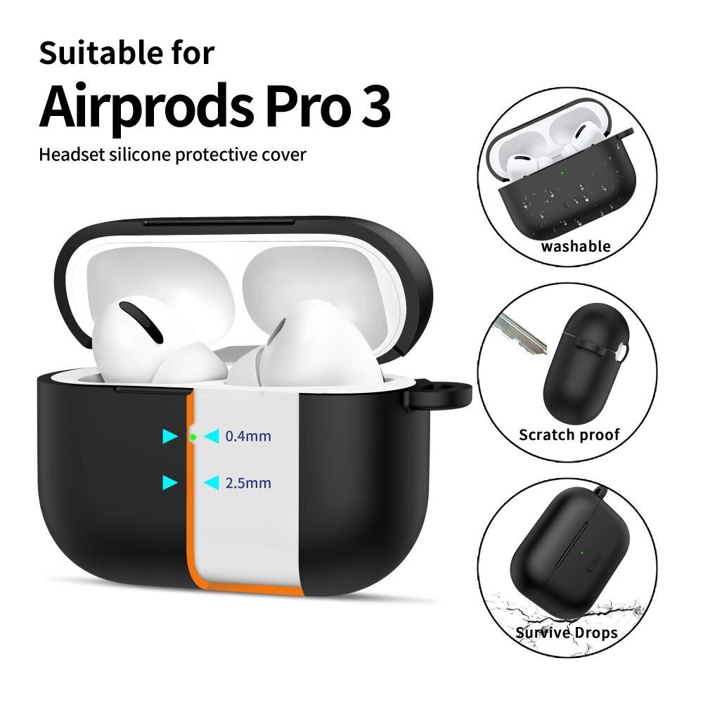AirPods Pro 3 Tech-Protect silikoninis dėklas su kabliuku – juodas 3 AirPods Pro 3 Tech-Protect silikoninis dėklas su kabliuku – juodas 3